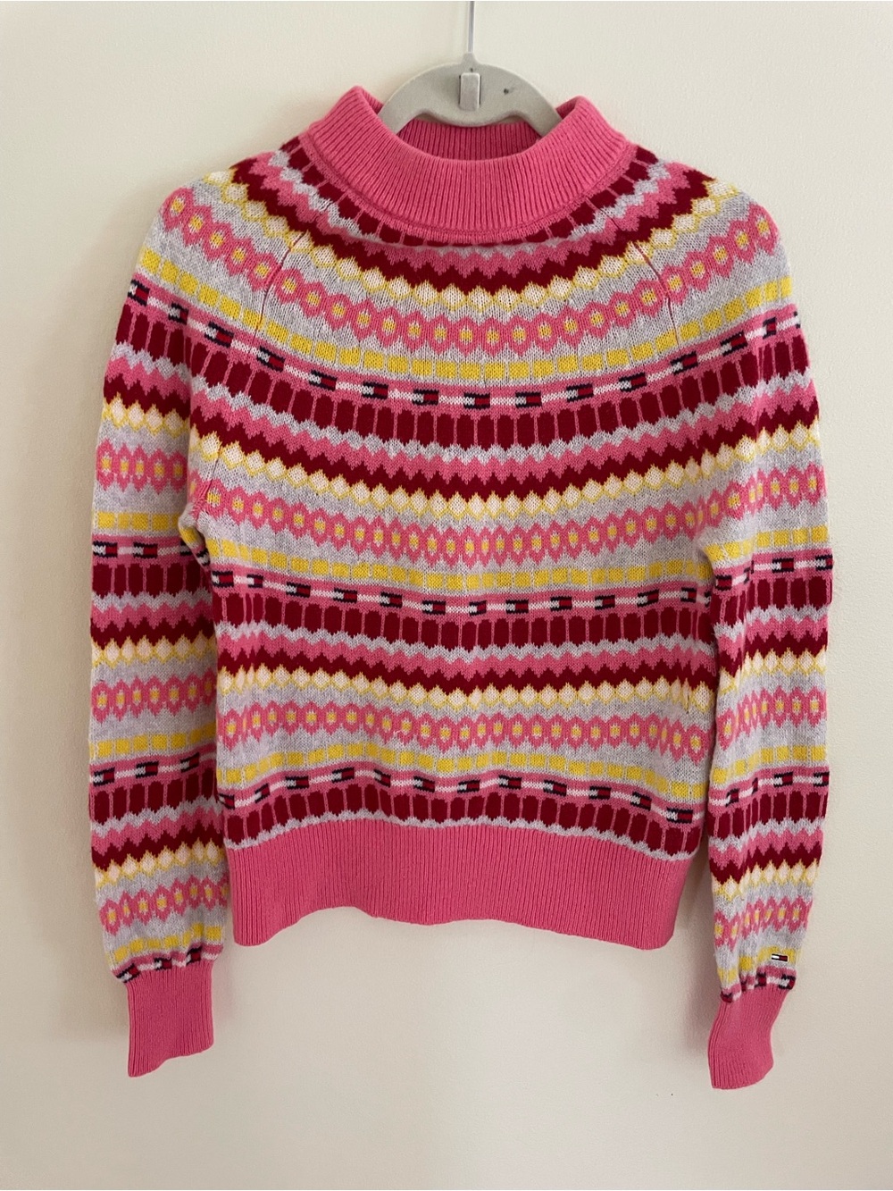 Tommy Jeans Hilfiger Medium Pink Patterned Fair Isle Sweater